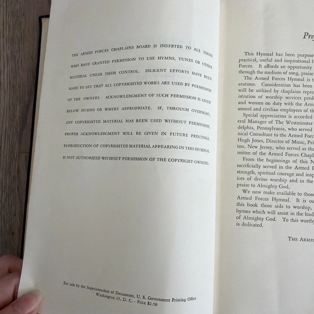 Vintage Armed Forces‎ Hymnal Catholic Jewish Protestant Army Navy Air Force HC
